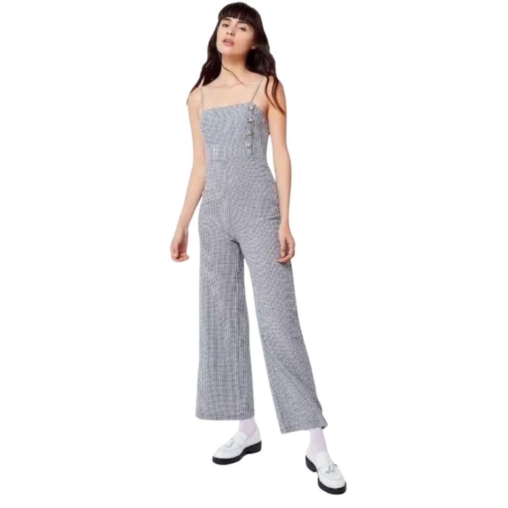 Urban Outfitters Blue + White Gingham Strapless Wide Leg Jumpsuit Size 0